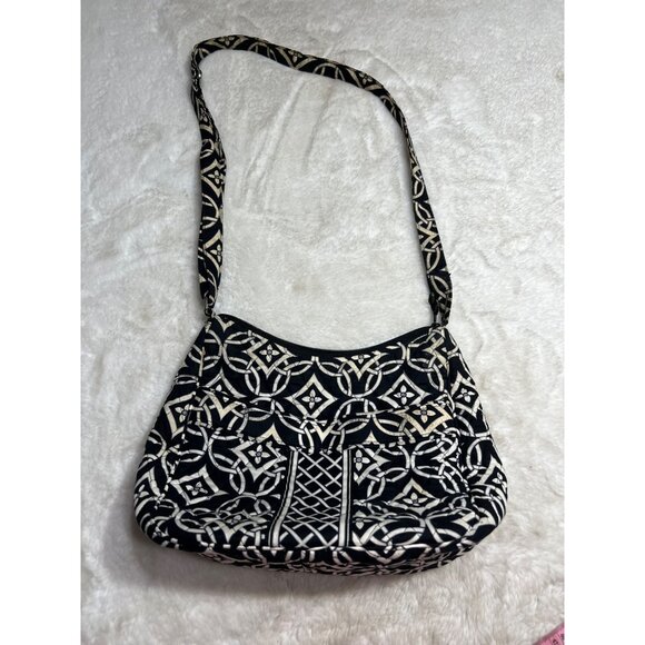 Vera Bradley Lola Quilted Shoulder Bag With Black & White Geometric Pattern - Picture 1 of 12